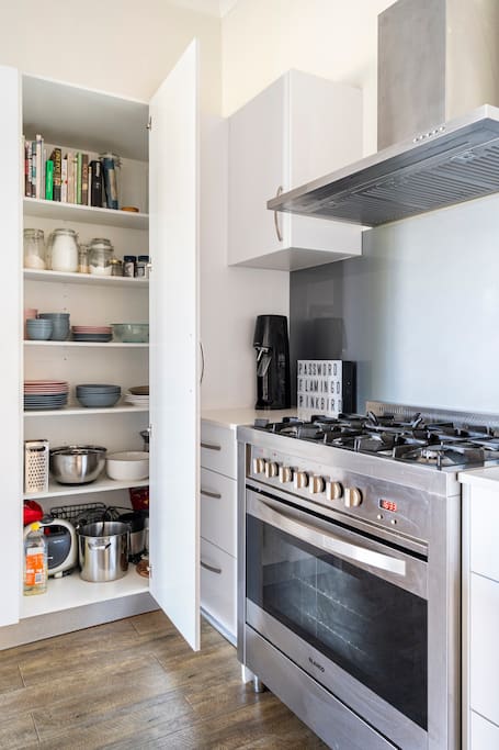 Gas cooktop and oven in the Flamingo House kitchen