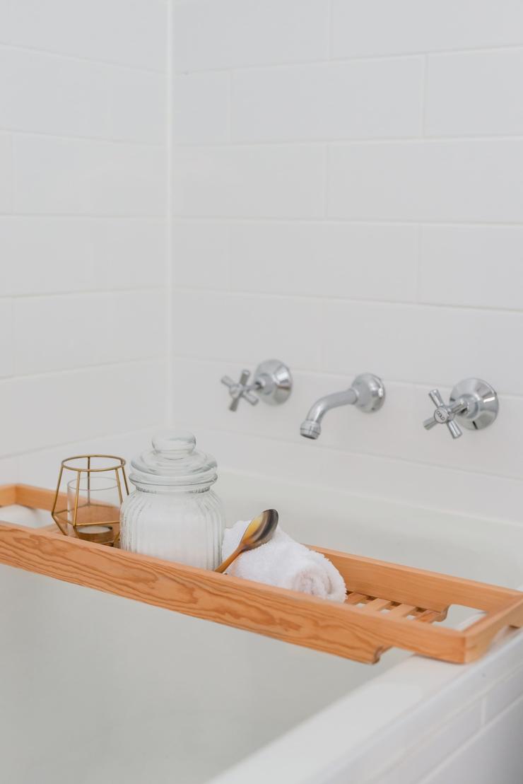 Walk-in shower with rain head at Flamingo House