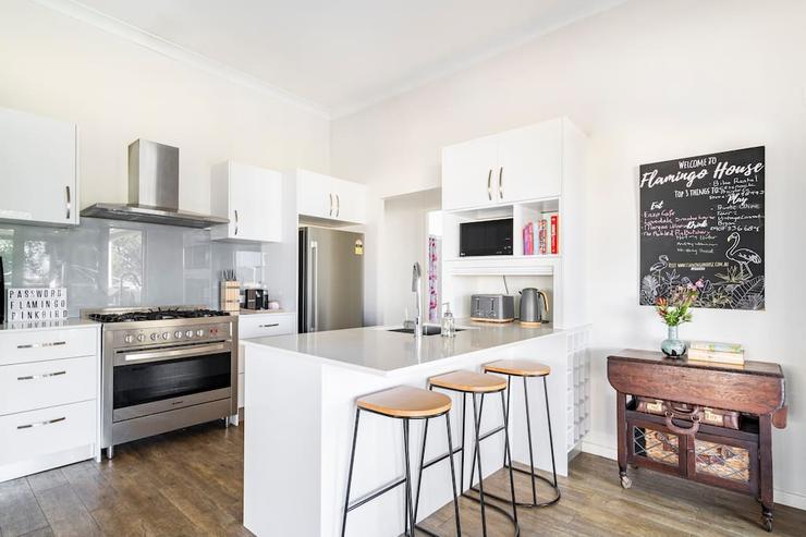 Kitchen bench with coffee machine, kettle and complimentary tea and coffee